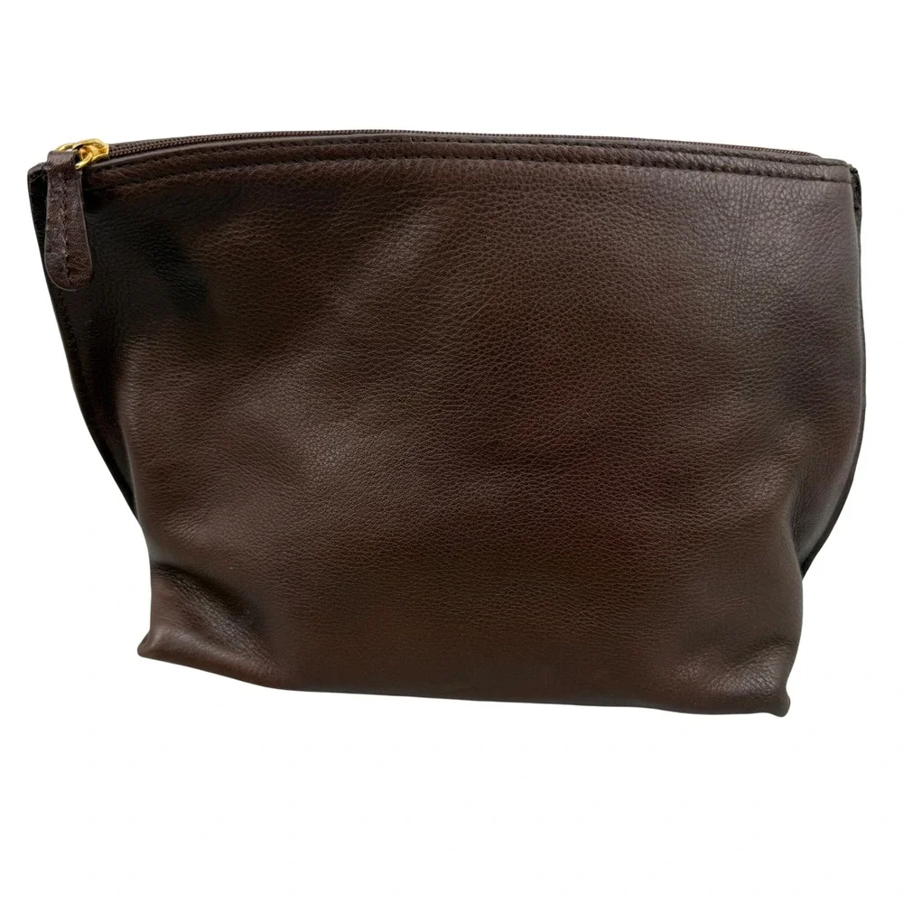 Buxton Cosmetic Bag Womens Large Brown Genuine Leather Travel Pouch Makeup